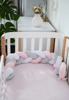 Бортик-коса в кроватку Veres White Pink Grey 120 см Серо-розовый - Фото 3