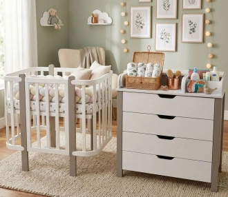 Комплект меблів Babymax Престиж New Ліжечко і Комод-90 Білий/капучино - Фото 2