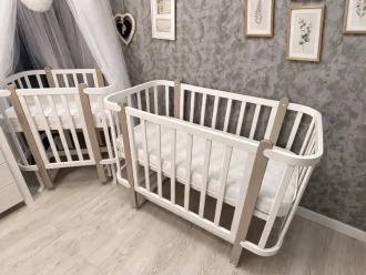 Кроватка детская Babymax Престиж трансформер New с маятником, матрасом 120×60 см Белый/капучино - Фото 1