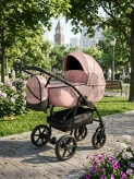 Коляска 2 в 1 Victoria Gold Optima, экокожа Пудра