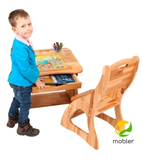Парта дитяча Mobler з стільцем, зростаючі 60×54 см Натуральний - Фото 2