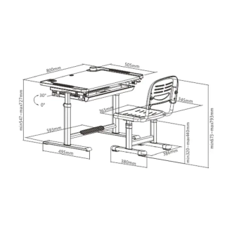 Парта детская FunDesk Littonia со стулом 80×50,5 см Pink/Серо-розовый - Фото 5