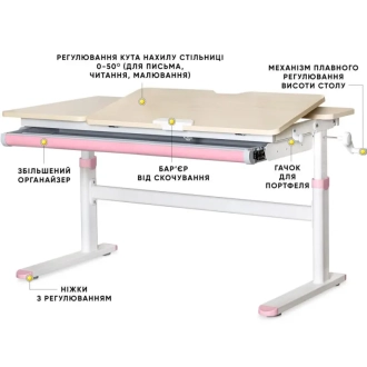 Парта детская Mealux Evo-Kids TH-360 120×60 см Lite Wood Pink/Натуральный/розовый - Фото 1