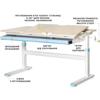 Парта детская Mealux Evo-Kids TH-360 120×60 см Lite Wood Blue/Натуральный/голубой - Фото 2