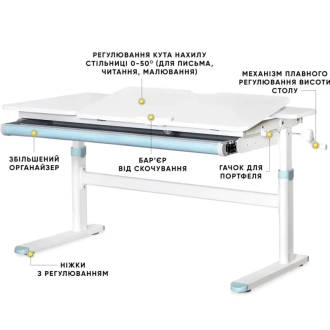 Парта дитяча Mealux Evo-Kids TH-360 120×60 см Lite White Blue/Біло-блакитний - Фото 2