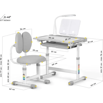 Парта дитяча Mealux Evo-Kids BD-20 з стільцем 70×51 см Grey/Сірий - Фото 2