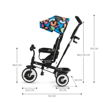 Велосипед трехколесный Kinderkraft Aston Happy Shapes/Черно-голубой - Фото 5