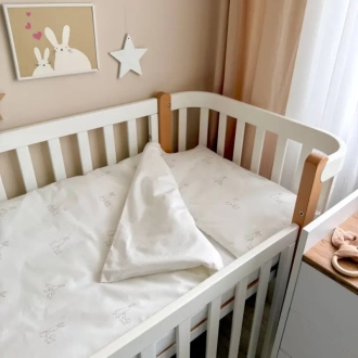 Комплект сменного белья MSonya (Маленькая Соня) Baby Dream New Зайка с собачкой 110×90 см Бежевый/пудра - Фото 2