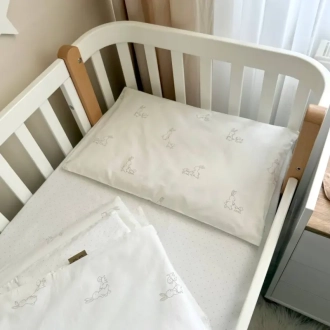 Комплект сменного белья MSonya (Маленькая Соня) Baby Dream New Зайка с собачкой 110×90 см Бежевый//голубой - Фото 1