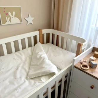 Комплект сменного белья MSonya (Маленькая Соня) Baby Dream New Зайка с собачкой 110×90 см Бежевый//голубой - Фото 4