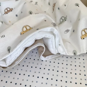 Комплект сменного белья MSonya (Маленькая Соня) Baby Dream New Машинки голубые 110×90 см Бежевый - Фото 1