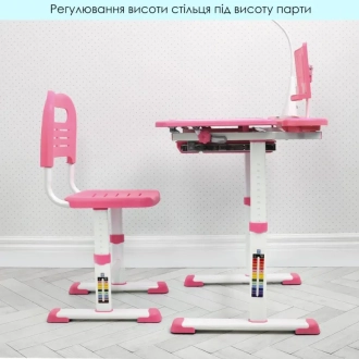 Парта детская Bambi М 4428-8 со стульчиком, растущая Бело-розовый - Фото 2