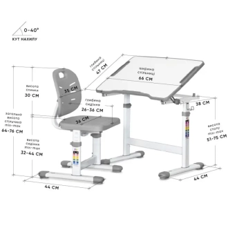 Парта детская Evo-kids Evo-03 Ergo со стулом Grey/Серый - Фото 3