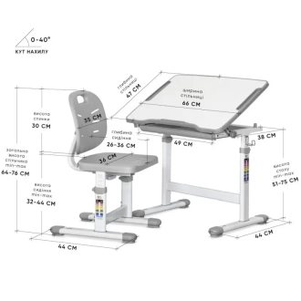 Парта детская Evo-kids Evo-05 Ergo со стулом Grey/Серый - Фото 3