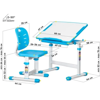 Парта детская Evo-kids Evo-06 Ergo со стулом Blue/Голубой - Фото 2