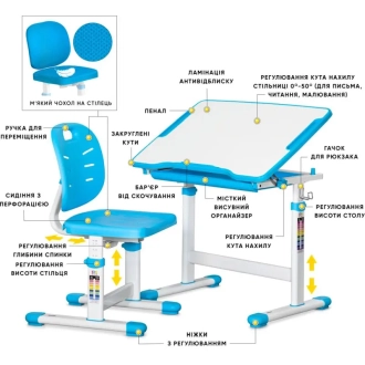 Парта детская Evo-kids Evo-06 Plus со стулом Blue/Голубой - Фото 1