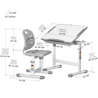 Парта детская Evo-kids Evo-06 Plus со стулом Grey/Серый - Фото 2