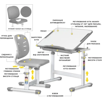 Парта детская Evo-kids Evo-06 Plus со стулом Grey/Серый - Фото 3
