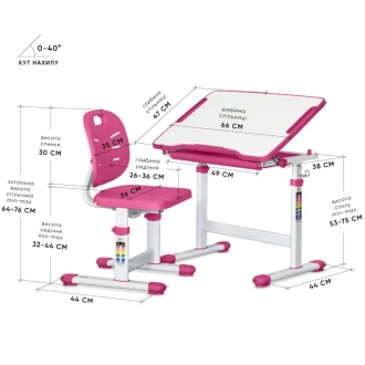 Парта детская Evo-kids Evo-06 Plus со стулом Pink/Розовый - Фото 1
