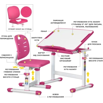 Парта детская Evo-kids Evo-06 Plus со стулом Pink/Розовый - Фото 2