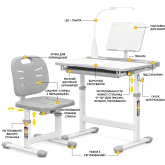 Парта детская Evo-kids Evo-17 G Ergo со стулом Grey/Серый - Фото 4