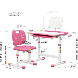 Парта детская Evo-kids Evo-17 PN Ergo со стулом Pink/Розовый - Фото 1
