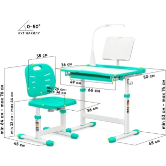 Парта детская Evo-kids Evo-17 Z Ergo со стулом Green/Зеленый - Фото 1