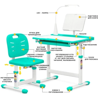 Парта детская Evo-kids Evo-17 Z Ergo со стулом Green/Зеленый - Фото 2