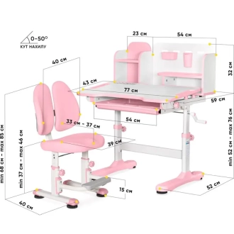 Парта детская Mealux BD-28 Panda со стулом, с надстройкой Pink/Розовый - Фото 1