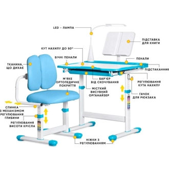 Парта детская Evo-kids BD-23 BL со стулом Blue/Голубой - Фото 2