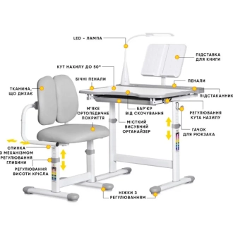 Парта детская Evo-kids BD-23 G со стулом Grey/Серый - Фото 3