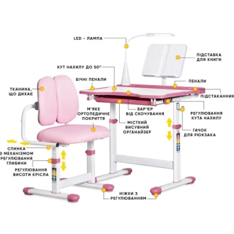 Парта детская Evo-kids BD-23 PN со стулом Pink/Розовый - Фото 1