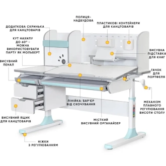 Парта детская Mealux Hamilton Multicolor BL with shelf Blue/Голубой - Фото 2