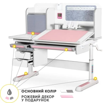Парта дитяча Mealux Winnipeg Multicolor Plus WG з тумбочкою Pink/Рожевий - Фото 4