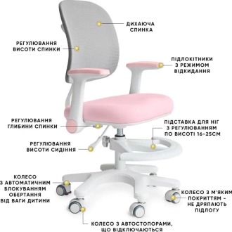 Кресло детское Mealux Atlas Air Pink Grey/Серо-розовый - Фото 2