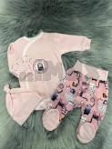 Комплект Happy Tot Котики с шапочкой, боди, ползунками 56р, футер Розовый
