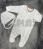 Комплект Кузьменко Звездочки с шапочкой, человечком 62р, рубчик Молочный