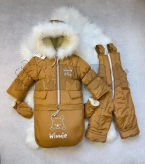 Зимний Комбинезон-Трансформер, Panda, Овчина, Горчичный, 0-2р