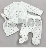 Комплект Mario Kids Медвежата с шапочкой, распашонкой, ползунками 56р, рубчик Молочный