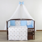 Комплект постельный Ведмедик Спящее медвежата 8 предметов, плюш Голубой