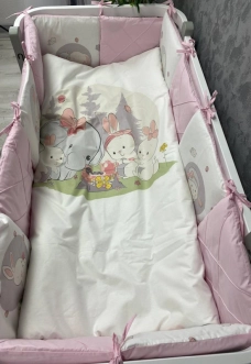 Комплект постільний Ведмедик Звірята друзі 6 предметів, панель Рожевий - Фото 1