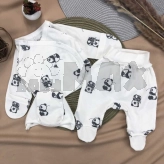 Комплект Шапочка + Распашонка + Ползунки Sweet Mario, Молочный с пандой, Футер, 56р