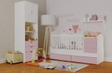 Кроватка трансформер детская Бони-мебель Dream с ящиками, маятником 0–10 лет Бело-розовый