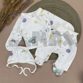 Комплект Sweet Mario Планеты с шапочкой, распашонкой, ползунками 56р, интерлок Молочный