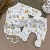 Комплект Sweet Mario Пчелки с шапочкой, распашонкой, ползунками 56р, интерлок Молочный