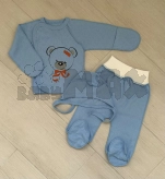 Комплект Шапочка + Распашонка + Ползунки Малютка, Голубой, Ажур, 56р.