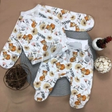 Комплект Шапочка + Распашонка + Ползунки Sweet Mario, Белый с лисичками, Футер, 56р.