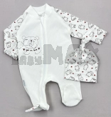 Комплект Mario Kids Мишки с шапочкой, человечком 56р, рубчик Молочный