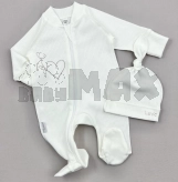 Комплект Mario Kids Сердечко с шапочкой, человечком 56р, рубчик Молочный