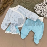 Комплект Sweet Mario Котики с шапочкой, распашонкой, ползунками 56р, интерлок Голубой